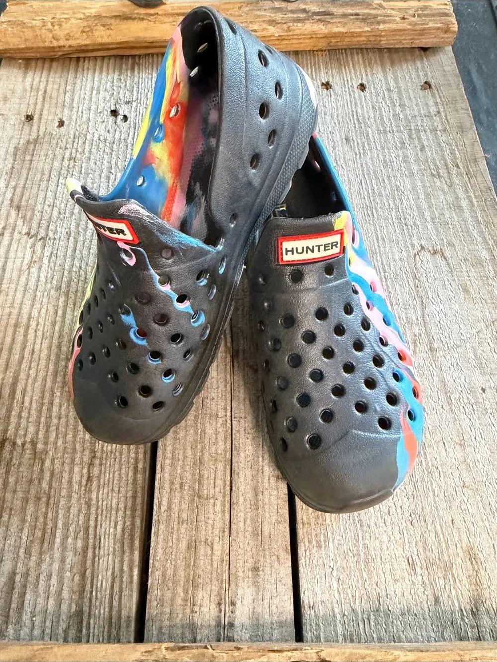 Hunter Kids Marble Water Shoes Black Multicolor Slip On Size 11